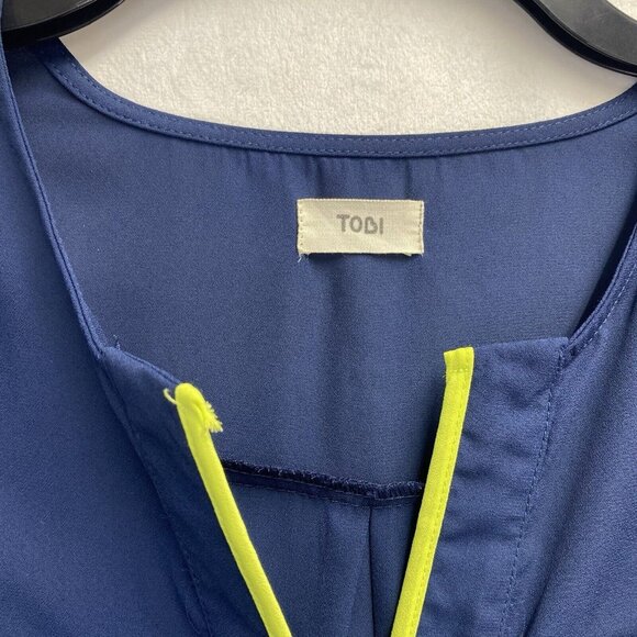 TOBI Semi Sheer Slit Crew Neck Long Sleeve Blouse Women Small Navy Hi-Lo Hem - Picture 10 of 16